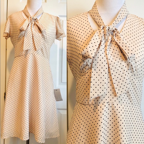 Maggy London Dresses & Skirts - 🎉HP🎉Maggy London Flocked Mini Dot Tie Neck Dress